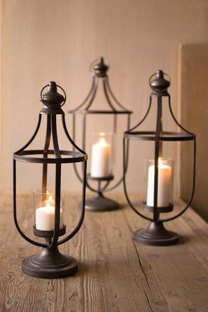 Kalalou Set Of Three Metal Lanterns With Glass Insert