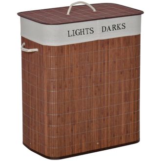 HOMCOM 2 Section Collapsible Laundry Hamper Lid Removable Lining - Brown | TJ Hughes