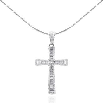 Jewelco London Silver CZ Byzantine Knot Shimmering Cross Necklace 18