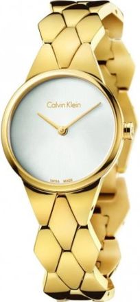 Calvin Klein Elegant Quartz Horloge met Witte Wijzerplaat en Roestvrijstalen Band - Dames - Horloges - Geel - ONE Size - Accessoires
