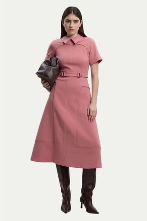 Karen Millen Stretch Tab Detail Full Midi Dress in Dusty Rose at Nordstrom, Size 10