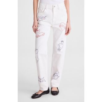 Madewell Embroidered Slim Boyfriend Jeans in Tile White at Nordstrom, Size 29