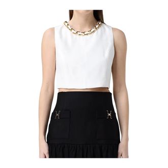 Elisabetta Franchi Sleeveless Tops, female, Beige, Size: S Sleeveless Top