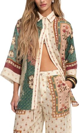 Agua Bendita Chrissy Plume Cover-Up Shirt in Green at Nordstrom, Size X-Small