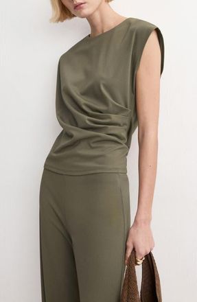 Mango Pleated Top in Khaki Green at Nordstrom, Size Xx-Large