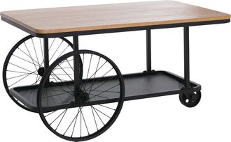 Hhg [nunca Usado] Mesa De Centro Hhg-993, Mesita Auxiliar, Mesa De Sof&aacute;, De Madera Con Dise&ntilde;o Industrial Retro Tipo Neum&aacute;tico, 54 X 100 X 60 Cm, Natural, 