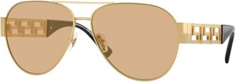 Versace Greca Pilot Zonnebril - Heren - Zonnebrillen - Geel - 61 MM - Accessoires