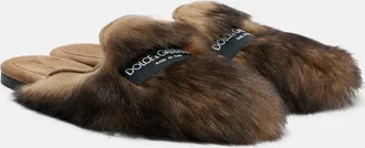Dolce & Gabbana Logo suede-trimmed shearling mules