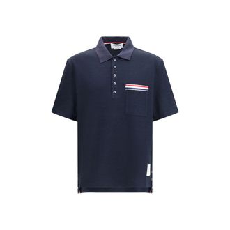 Thom Browne Blue Cotton Polo Mens Shirt