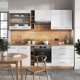 Vicco Mueble De Cocina Fame-line, Blanco Brillo Intenso/roble Dorado, 235 Cm, Et Antracita