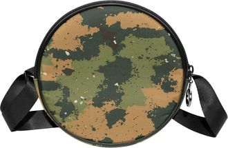 Generic Circle Crossbody Bag for Women, Camouflage Small Sling Bag Daypack with Zipper Adjustable Shoulder Straps Casual Ladies Girls Round Purse