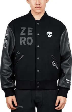 Pleasures X Zero Skateboards Pleasures Varsity Jacket in Black at Nordstrom, Size Xx-Large