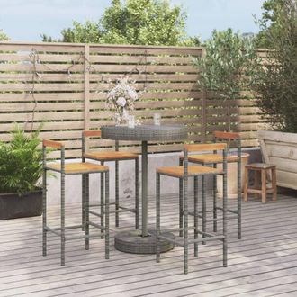 vidaXL Mesa Bar Y Taburetes Jard&iacute;n 5 Pzas Madera Acacia Rat&aacute;n Pe Gris Vidaxl