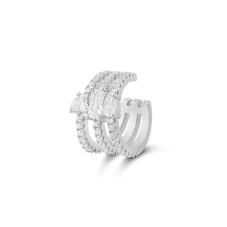 SHYMI Multi Shape Single Pav&eacute; Ear Cuff -.925 Sterling Silver, 14K Gold-Plated, Cubic Zirconia Detailing, Lightweight, Day to Night