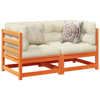 vidaXL Set De Sof&aacute;s Jard&iacute;n 2 Pzas Con Cojines Madera Pino Marr&oacute;n Cera Vidaxl