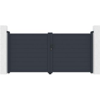 Vente-Unique Vente-unique - Cancello elettrico a battente L305 x H150 cm Alluminio pieno Antracite - nazario