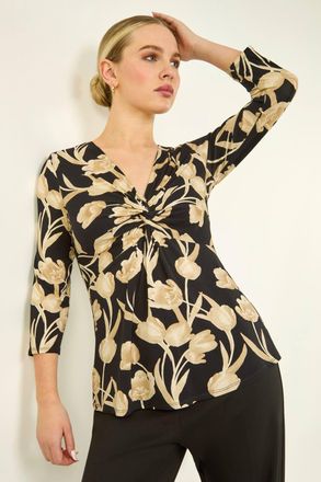 Roman Floral Knot Front Stretch Top