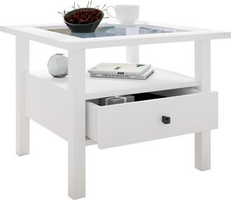 ebuy24 Ebuy24 - Mesa Lateral De Madera Vcm Con Vidrio De Seguridad Esg Mesa De Centro Simple Dimensiones Aprox. Al. 42 X An. 54 X T. 54 Cm Mesa De Sal&oacute;n Con 