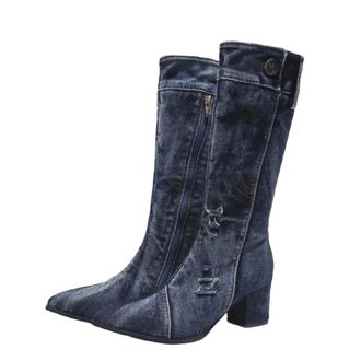 Generic Womens Denim Shoes Boots Autumn And Winter Boots Zipper Sleeve Boots Mid Heel