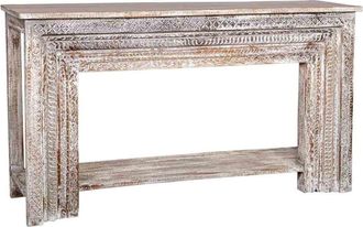 Wanderlust Deco Recibidor-consola de madera tallada artesanal marron 160x39x86