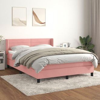 vidaXL Cama Box Spring Con Colch&oacute;n Terciopelo Rosa 140x190 Cm Vidaxl