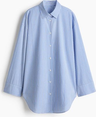 H&M Oversized Strandshirt - Blau/Kariert