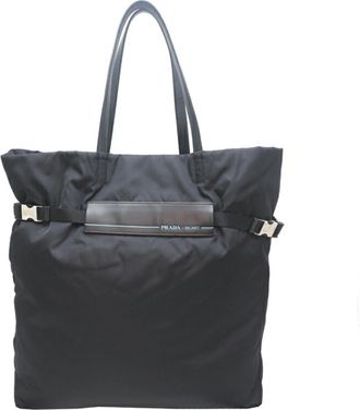 Prada Black Nylon Leather Tote Bag (Pre-Owned)