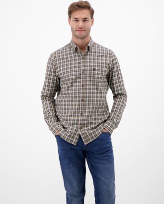 Lerros Karohemd LERROS LERROS Kariertes Herrenhemd, sportiv und stilbewusst, Herren, Gr. XXL, light coffee, 100% Baumwolle, Hemden Karohemd