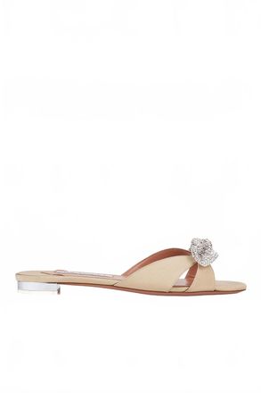 Aquazzura Womens Very Bow Tie Crystal Slides In New Nude