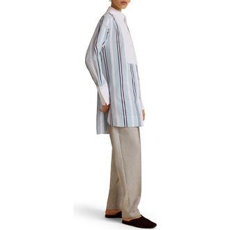Marina Moscone Slim Tuxedo Shirt in Mist Pinstripe at Nordstrom, Size Medium