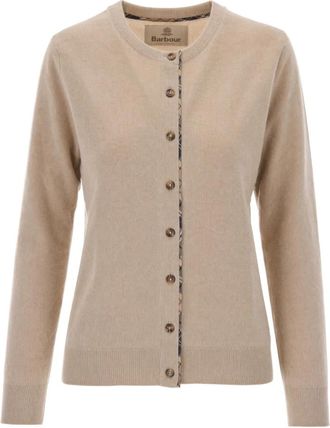 Barbour Ribbed Crewneck Cardigan - Dames - Vesten - Beige - S - Katoen - Truien & Vesten
