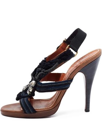 Lanvin 115 mm sandalen verfraaid met kristallen en gevlochten bandje - Blauw