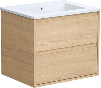 Vente-Unique Mueble de ba&ntilde;o flotante con lavabo encastrable - Chapado en roble - 60 cm - MILIPAM