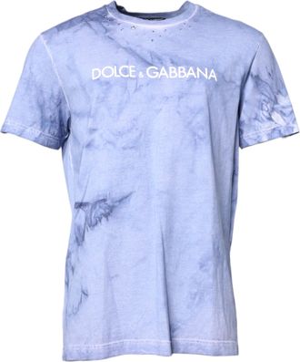 Dolce & Gabbana Blue Cotton Logo Print Crew Neck Mens T-shirt (Pre-Owned)