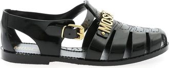 Moschino Zwarte rubberen strandsandalen met gouden logo - Heren - Sandalen - Zwart - 44 EU - Schoenen