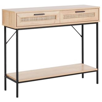 Beliani Beliani - Mesa Consola Tradicional Muebles De Sala De Estar Con Estante Y Cajones Rat&aacute;n Madera Clara Pasco