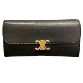 Celine Pre-owned Wallets, female, Black, Size: ONE SIZE Pre-owned Triomphe Leather Long Wallet