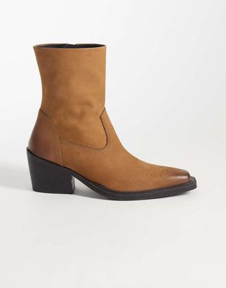 Asos Ace - Stivaletti western premium in pelle oliata color cuoio-Marrone