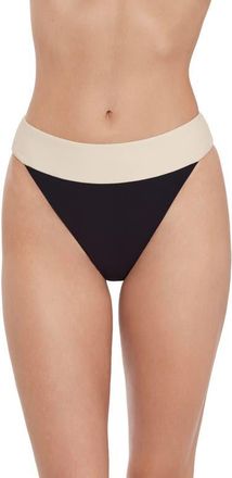 Steve Madden Banded High Leg Bikini Bottoms in Black/Ivory at Nordstrom, Size X-Small