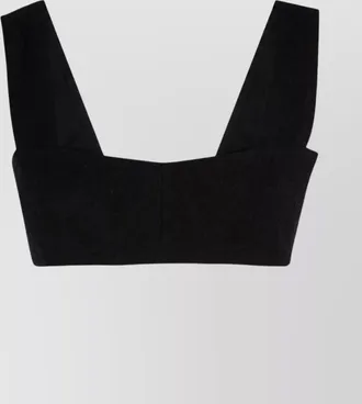Patou cotton blend tweed cropped sweetheart neckline bralette