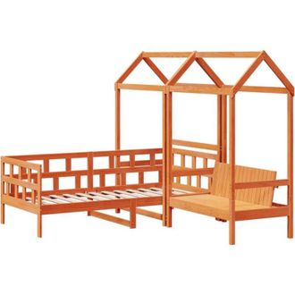 vidaXL Vidaxl - Sof&aacute; Cama Con Techo Madera Maciza Pino Marr&oacute;n Cera 80x200 Cm