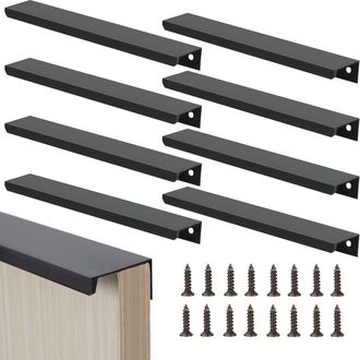 OEM Juego De 8 Tiradores Negros Ocultos Para Armarios, De 250 Mm, Con Tornillos Incluidos, Para Puertas Y Cajones De Armarios