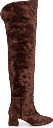 Anna F. Bruine Su&egrave;de Instaplaars met Brede Hak - Dames - Over de knie laarzen - Bruin - 36 EU - Su&egrave;de - Schoenen