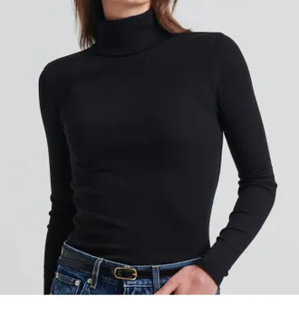Patrick Assaraf Long Sleeve Cotton Modal Rib Turtle Neck Sweater In Black