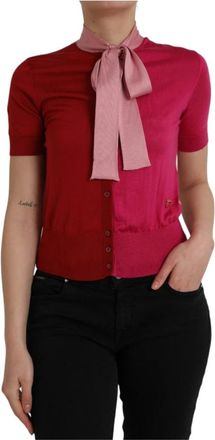 Dolce & Gabbana Roze zijden blouse met Ascot-kraag - Dames - Vesten - Roze - S - Truien & Vesten