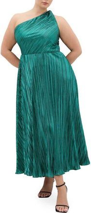 City Chic Kamila Metallic One-Shoulder Maxi Dress in Emerald at Nordstrom, Size Xxxs