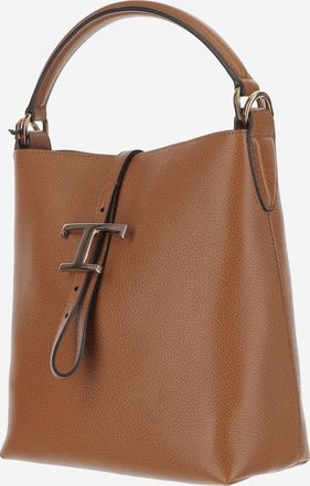 Tod's Womens Leather T Bucket Bag Brown Calf Shoulder