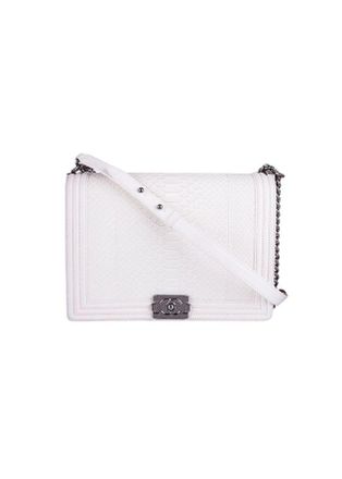 Chanel Python Leather Boy Bag in White