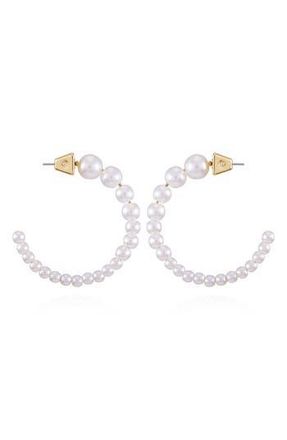 Vince Camuto Faux Pearl Hoop Earrings in Gold Tone at Nordstrom Rack