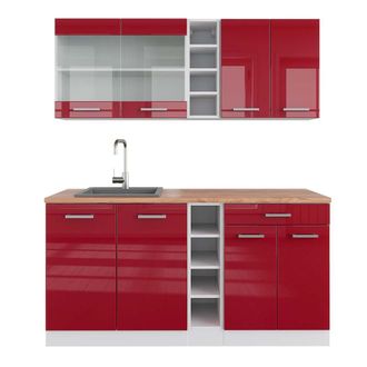 Vicco Cocina Vers&aacute;til R-line, Burdeos Brillo Intenso/blanco, 160 Cm, Et Roble, Vicco